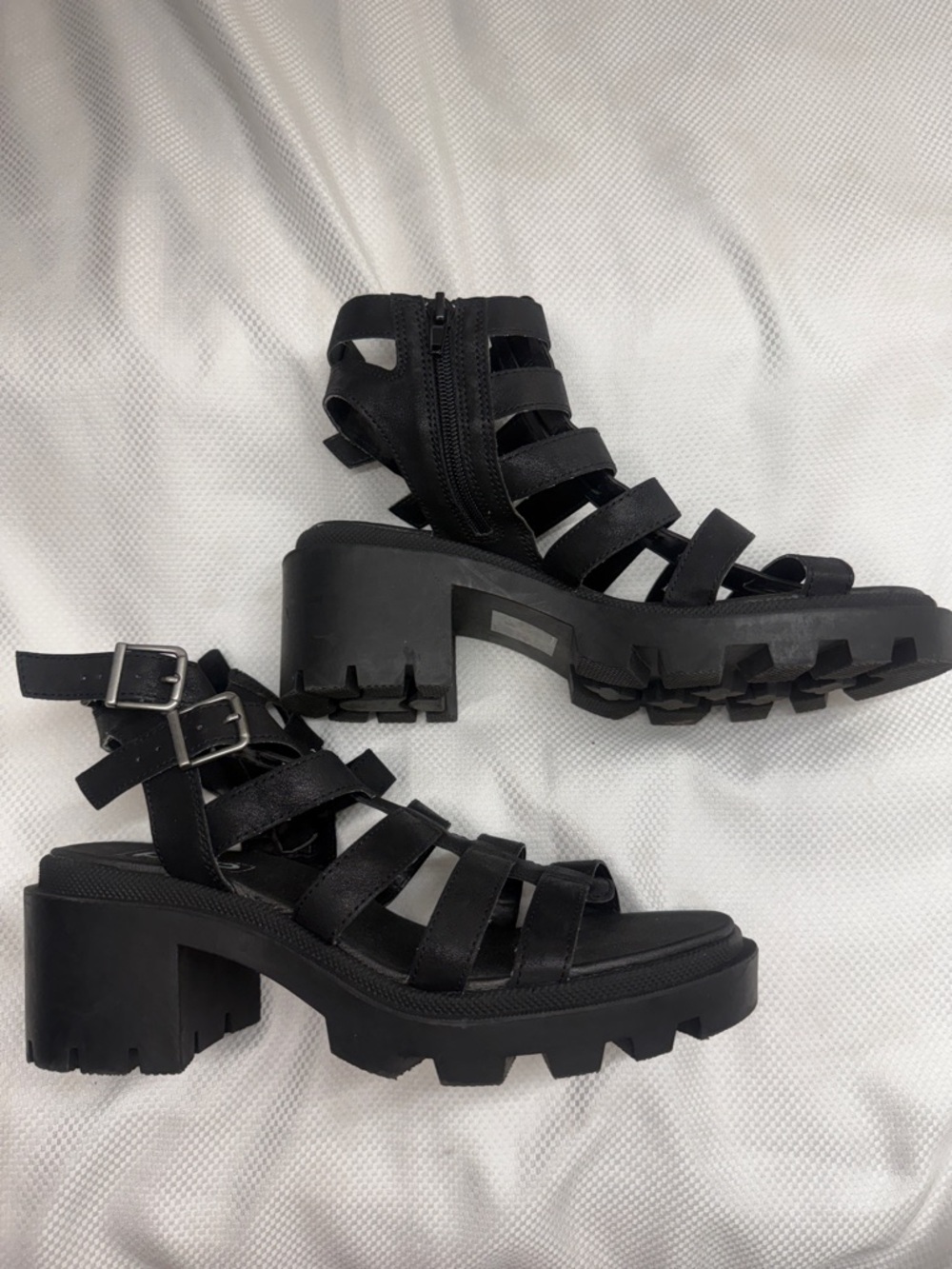 Black Chunky Gladiator Heeled Sandals by POP - 10